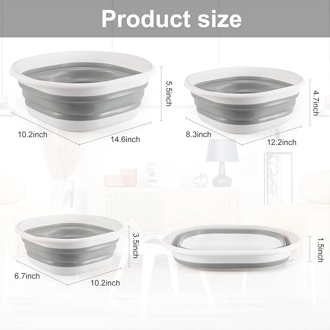 Collapsible Tub Wash Basin Laundry Tub 3 Pack Collapsible Laundry Baskets - Image 6