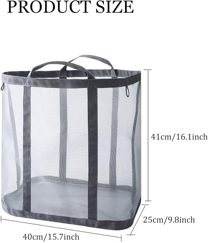 2 pcs Mesh Bag with Handles, Collapsible Laundry Basket, Foldable Laundry Bag - Image 7