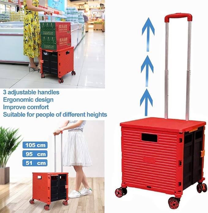 Foldable Utility Cart Folding Portable Rolling Crate Handcart Shopping Trolley - Image 4
