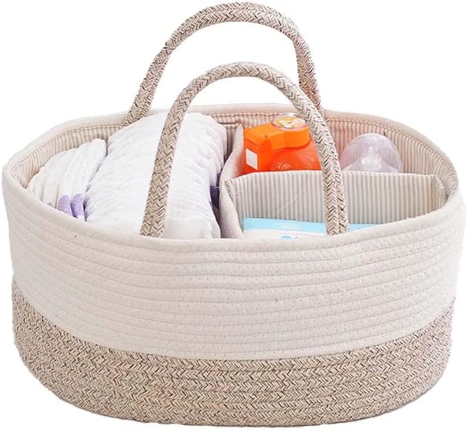 Large Diaper Organizer for Changing Table and Car, Cotton Rope Bin Basket for by Kamuavni
