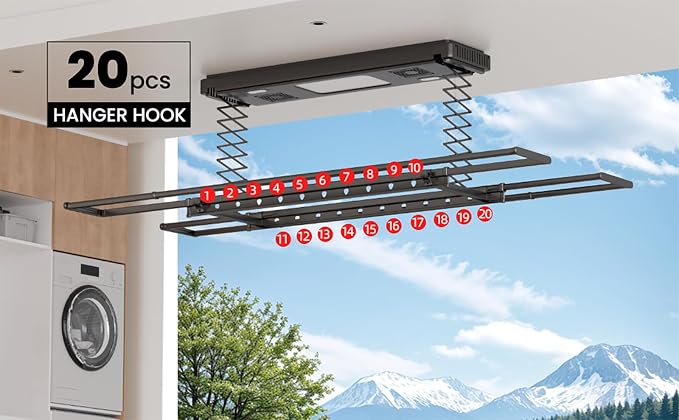 Ceiling Mounted Clothes Electric Ceiling Drying Rack 110V-120V, Ceiling - Image 3