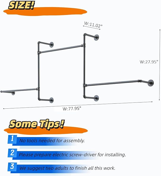 Industrial Pipe Clothing Rack Wall Garment Rack - Image 8