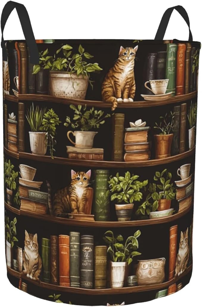 Wooden Bookshelf Cat Laundry Basket Storage Bin Foldable Laundry Hamper Clothes - Image 2