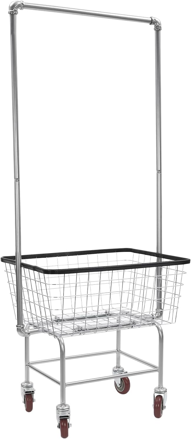 Wire Laundry Cart with Hanging Rack, Wire Laundry Basket With Wheels by GOHIOWU