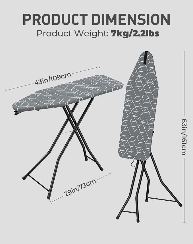 LyriFine Ironing Board, 2-in-1 Flat and Hanging Board, Sturdy Steel Frame Iron - Image 6
