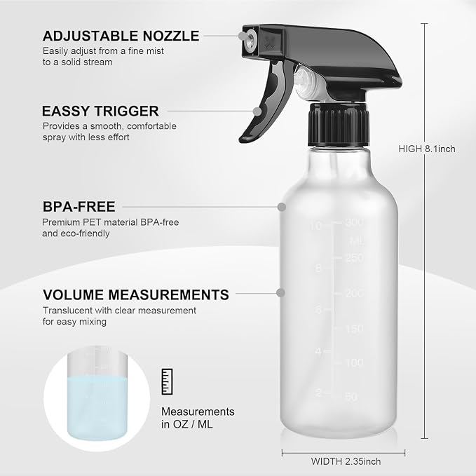 Bealee Spray Bottles 2 Pack, 10 Oz, Mist & Stream, Heavy Duty Spraying Empty - Image 5