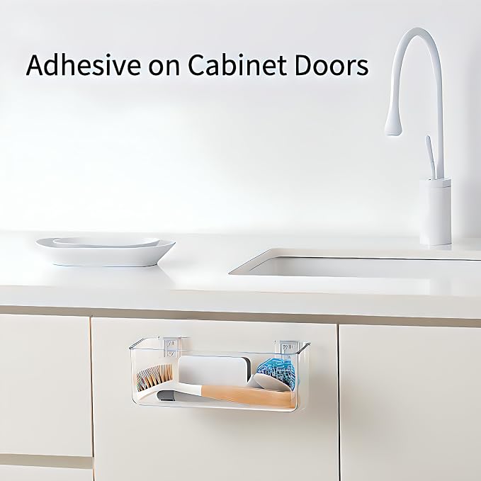 vacane Plastic Over Cabinet Door Organizer, Adhesive Mount Storage Organizer - Image 3