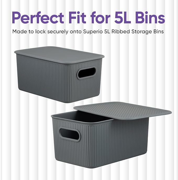 Superio Ribbed Collection Lid for Decorative Plastic Basket Open Home Storage - Image 7