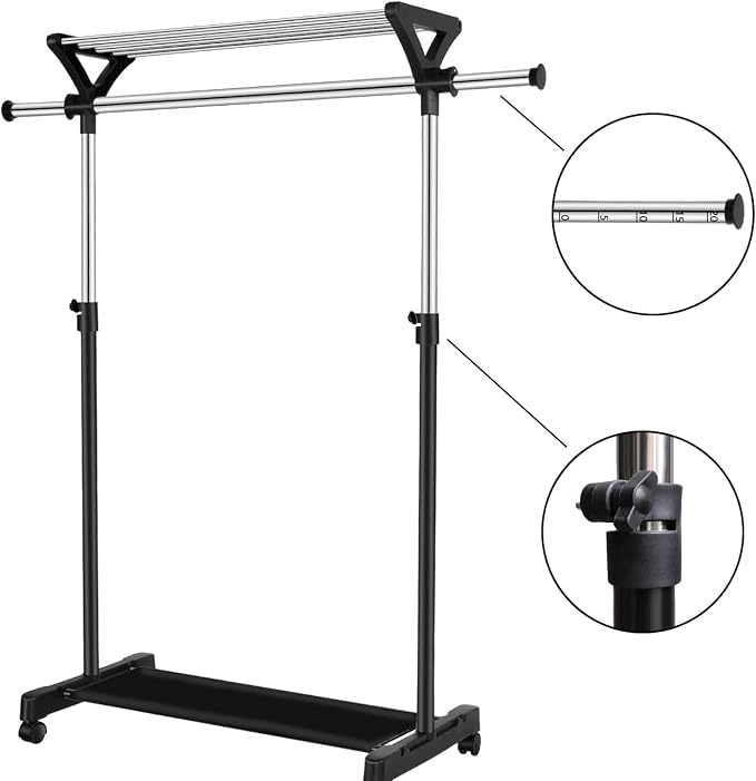 Clothes Rack on Wheels with Extra Top Storage Shelf, Expandable Rolling Garment - Image 4