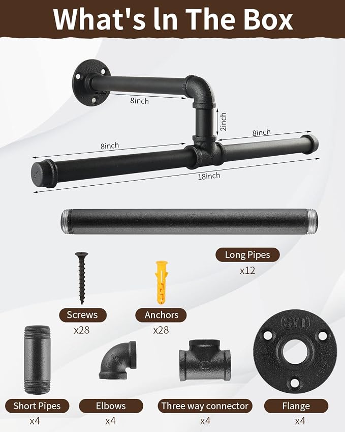 MUZIK 4Pcs Clothes Rack, 18 Inch Industrial Pipe Wall Mounted Garment Rack - Image 2