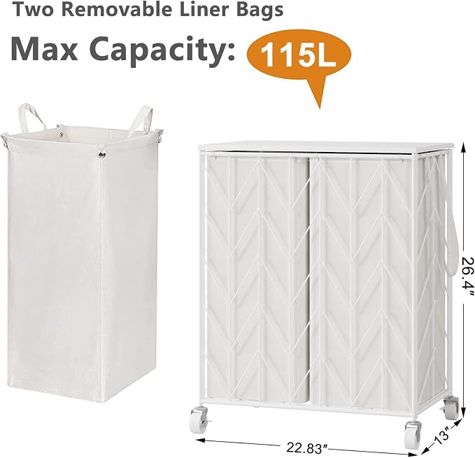 WOWLIVE Laundry Basket with Wheels, Heavy Duty Laundry Hamper with Wood Lid - Image 3