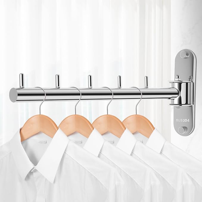 Wall Mounted Clothes Hanger Rack Swing Arm, Folding Clothes Hanger Space Saving - Image 9