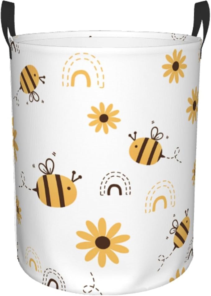 Cartoons Bee Laundry Basket, Sunflower Rainbow Dirty Clothes Laundry Hamper by MAZAOTEULaundryHamper