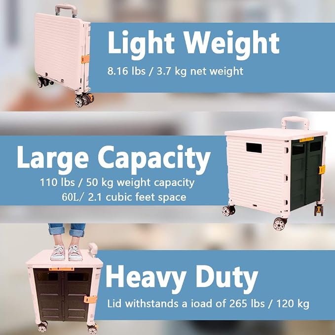 FELICON SELORSS Foldable Utility Cart Folding Portable Rolling Crate Handcart - Image 3