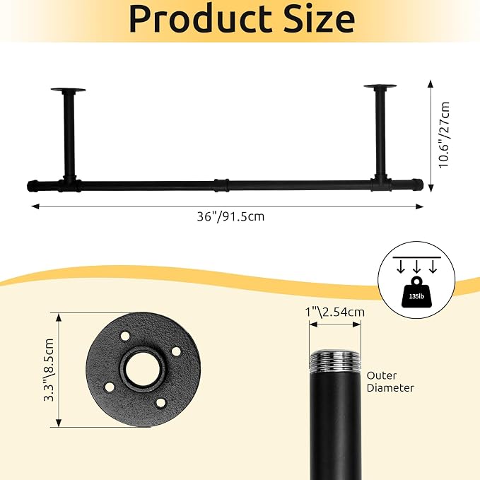 Oroonoko 36 inch Industrial Pipe Clothes Rack Wall Mount - Image 2