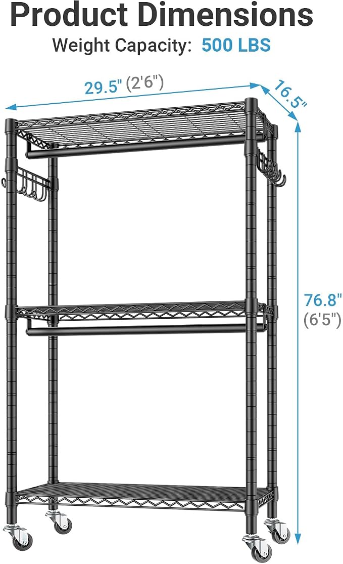 VIPEK R2 Medium Rolling Clothes Rack Heavy Duty Clothing Rack - Image 6