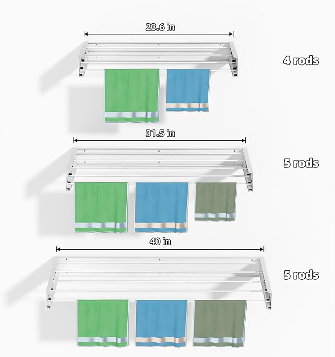 Wall Mounted Drying Rack for Small Space, 23.6" Foldable Collapsible Laundry - Image 8