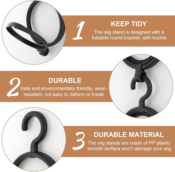 iayokocc 3 Pack Hanging Wig Stand Set, Foldable Hanging Wig Hanger Holder - Image 4