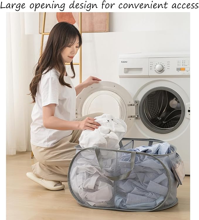 Mesh Laundry Hamper Basket, Sturdy 3 Compartments Laundry Basket, Foldable Pop - Image 3