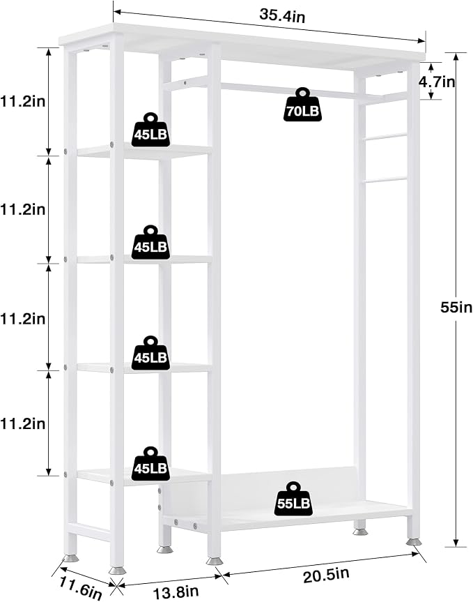 VECELO Open Garment Clothing Rack, Free-Standing Heavy Duty Storage Closet - Image 5