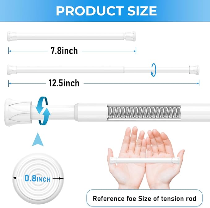 2PCS Small Tension Curtain Rod 8 to 12.5Inch, Slim Spring Curtain Rods - Image 2