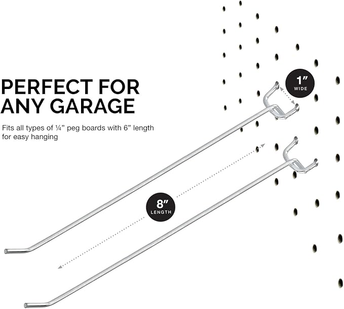 Neiko 53104A 8” Pegboard Hook Organizer Kit, 50 Pack, Hanging Hooks Set - Image 3