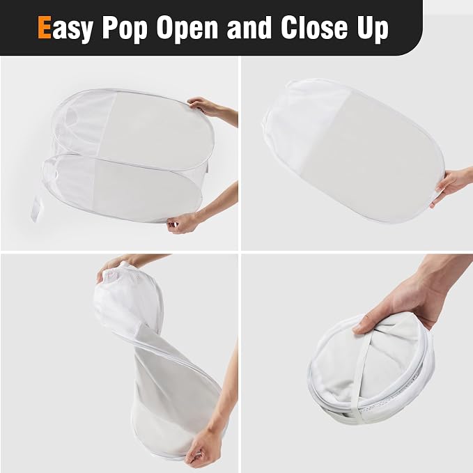 TECHMILLY Pop Up Foldable Laundry Basket, Mesh Laundry Hamper - Image 5