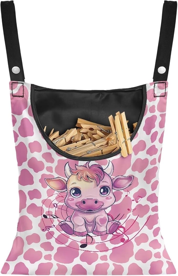 Pink Cow Clothes Pin Hanging Bag Multi Purpose Clothespin Storage Organizer by Psesaysky