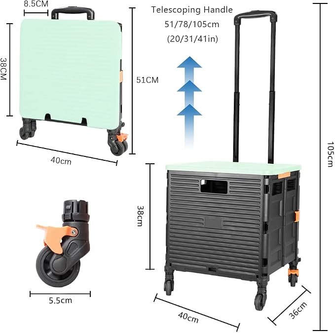 FELICON SELORSS Foldable Utility Cart Folding Portable Rolling Crate Handcart - Image 7