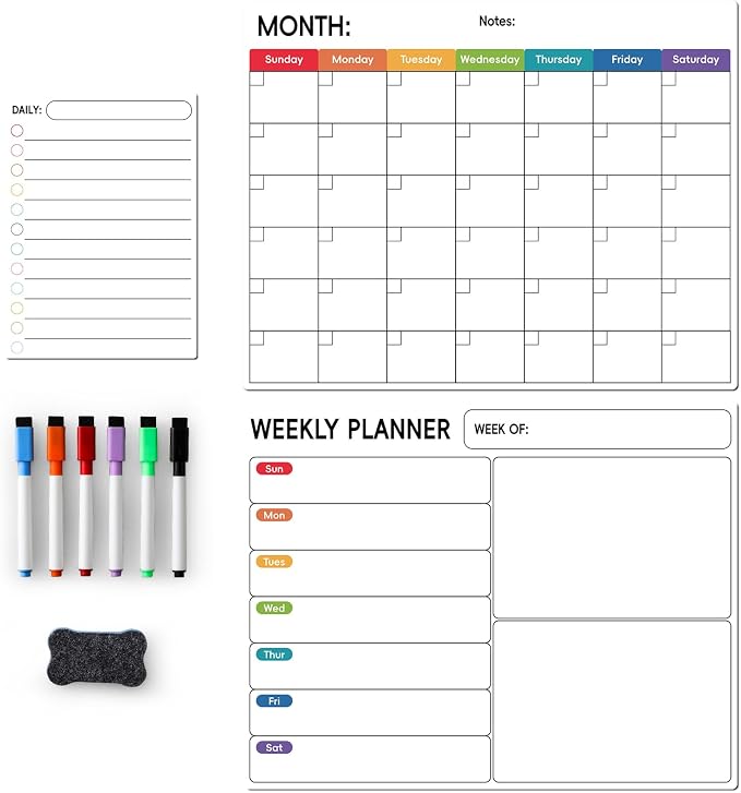 3 Pack， Magnetic Dry Erase Calendar by MakeLifeBetterEasier