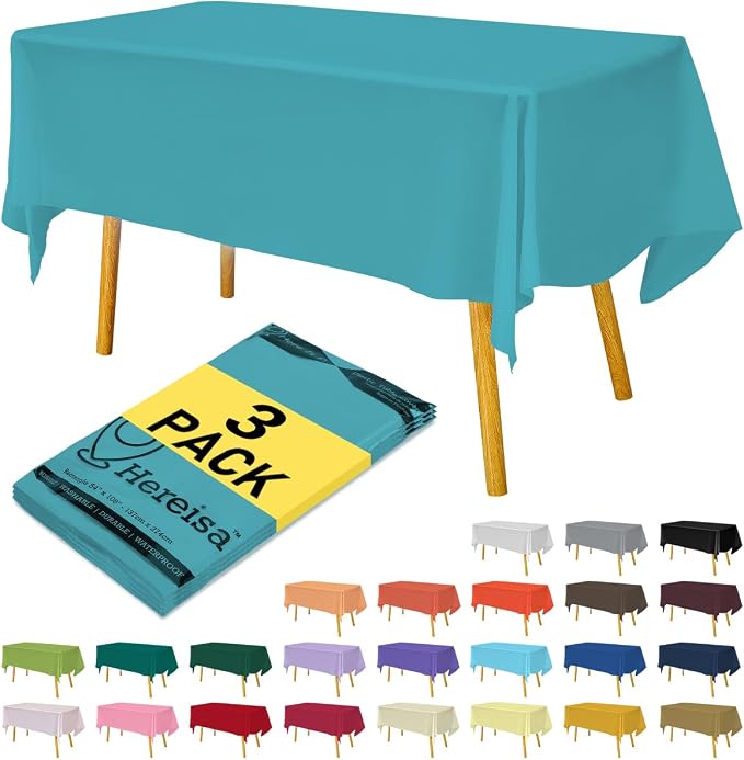 Plastic Aqua Tablecloths 3 Pack Disposable Table Covers 54 x 108 Inches Pitch by Hereisa