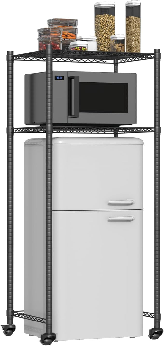 Mini Fridge Shelf with Storage, Height Adjustable Mini Fridge and Microwave by LIANXIAO
