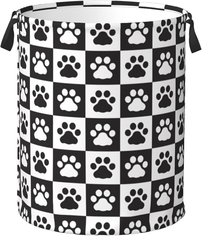 Black And White Dog Paws Laundry Hamper Bag by Unknown