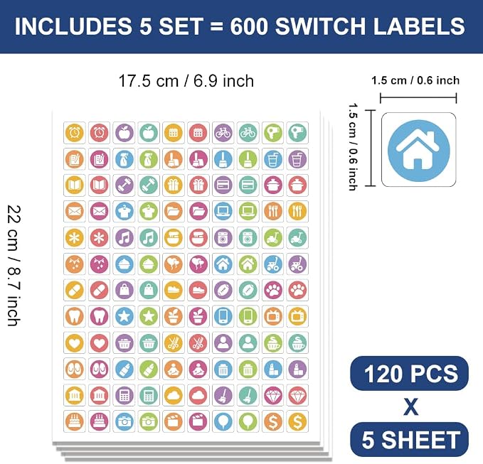 Pack of 600 Planner Stickers, 60 Designs Mini Icons Daily Stickers Calendar - Image 2
