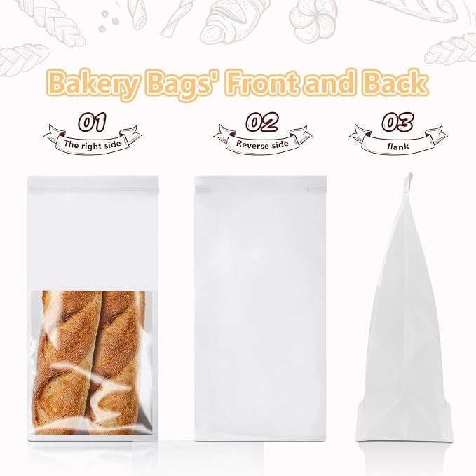 100 Pack Bakery Bags with Window, 5.1x3.9x11 Inches Paper Bread Packaging Tin - Image 3