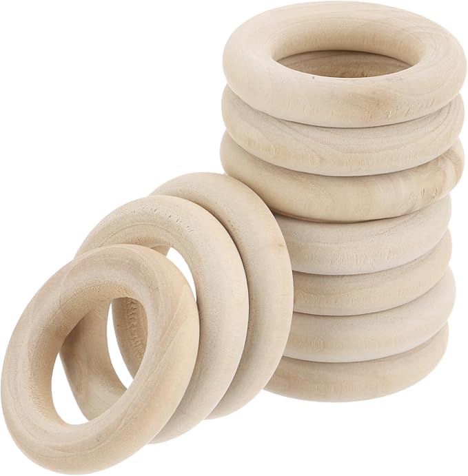 MECCANIXITY 30pcs 1.4" Unfinished Wooden Rings Smooth Natural Wood Macrame Rings by MECCANIXITY