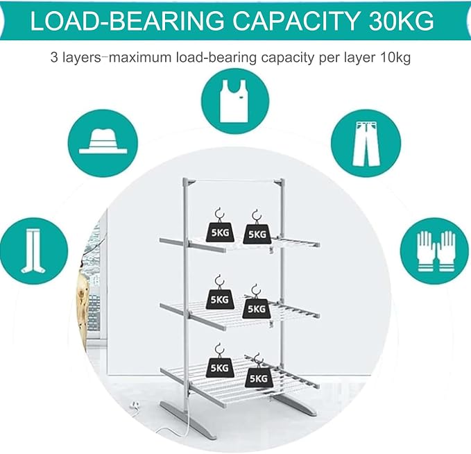 3-Tier Foldable Heated Electric Clothes Drying Rack | 300w Electric Standing - Image 6