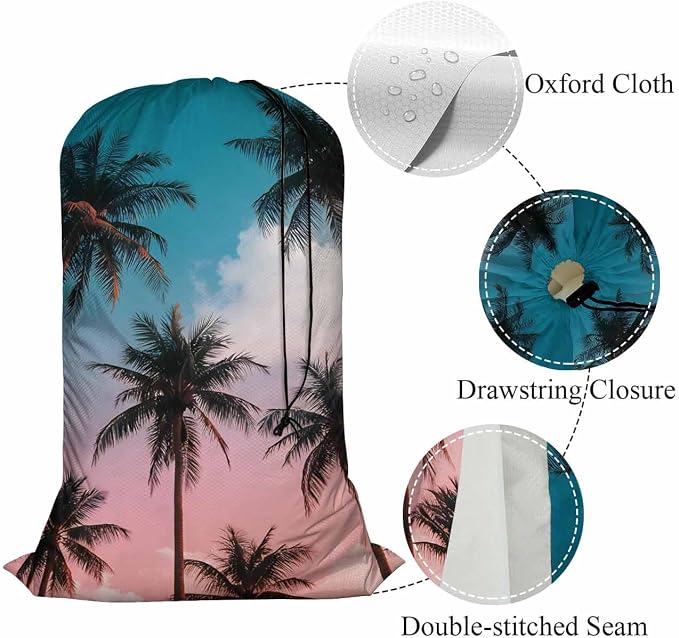 Swono Palm Trees Drawstring Portable Large Capacity Laundry Bags Sunny Day - Image 4