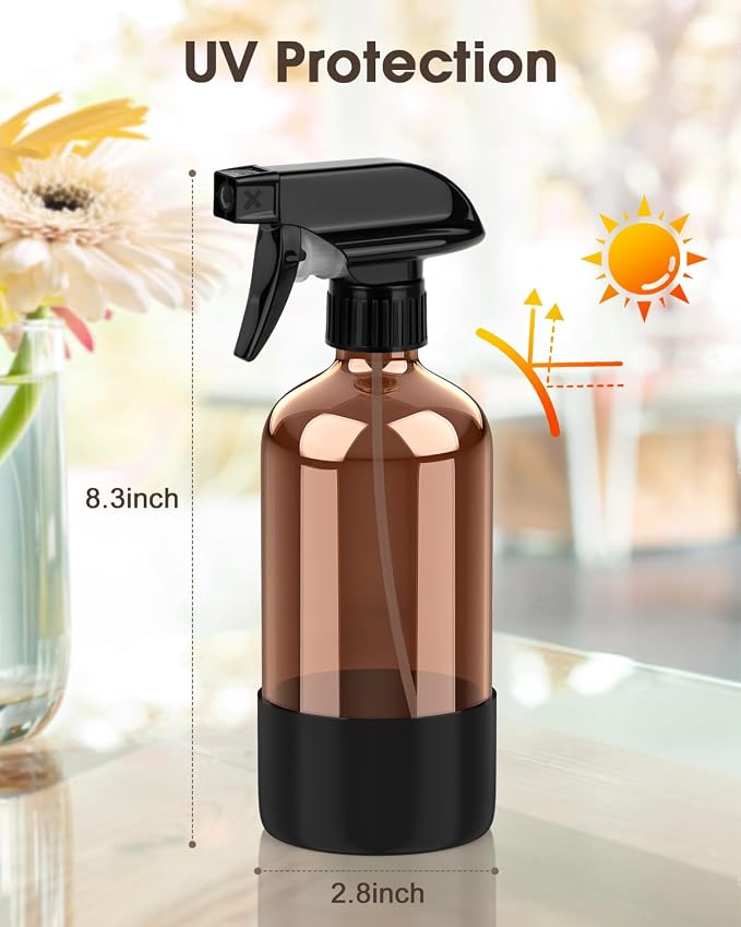 Glass Spray Bottle with Silicone Sleeve Protection, Amber Glass Spray Bottle Set - Image 3