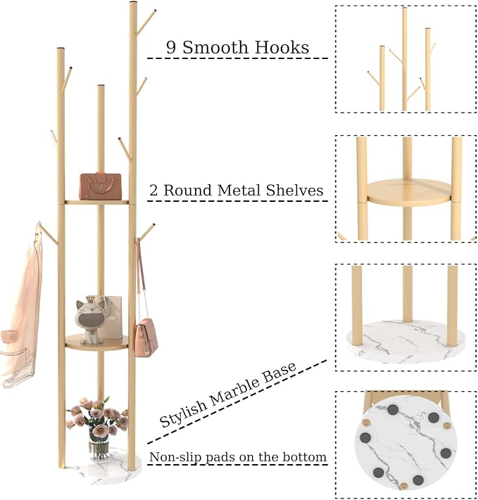 TIEOU Metal Coat Rack, Coat Tree - Image 3