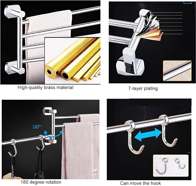 ZHOUXIAO Solid Brass Swing Out Towel Bar Chrome Finish/Towel Racks - Image 5
