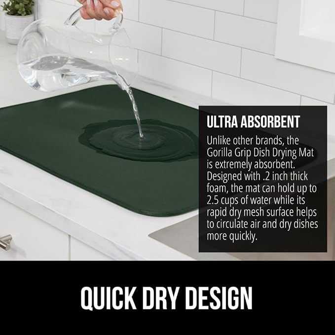 GORILLA GRIP Ultra Water Absorbent Microfiber Dish Drying Mat 2 PK, Quick Dry - Image 3