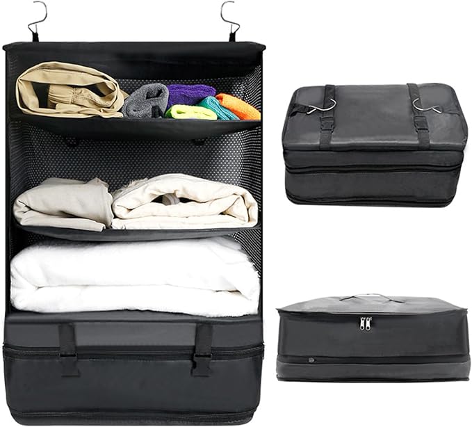 Collapsible 3 Shelf Hanging Travel Closet Organizer, Portable Carry On Bag - Image 2