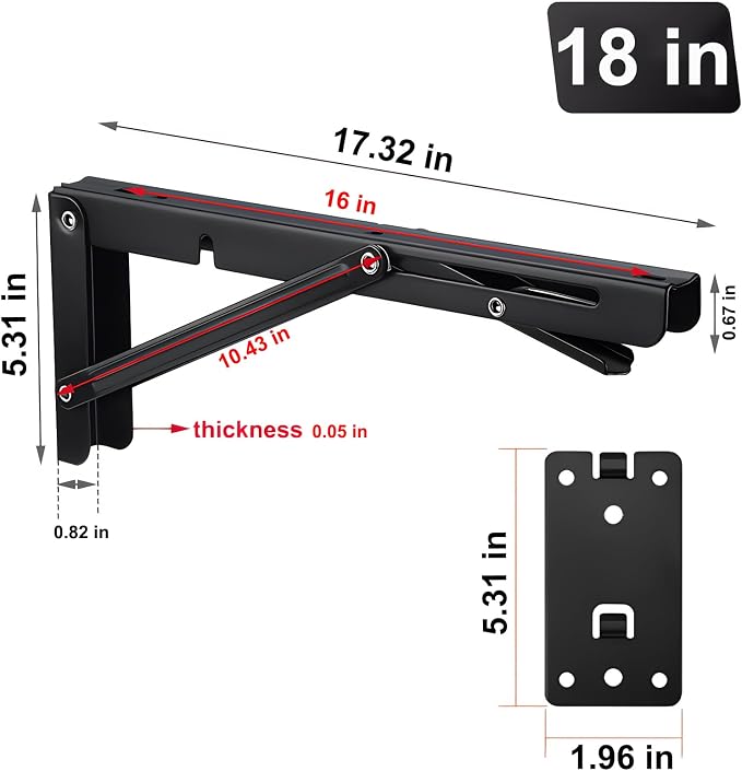 Folding Shelf Brackets，Detachable Folding Bracket，2 Pack Heavy Duty Wall - Image 6