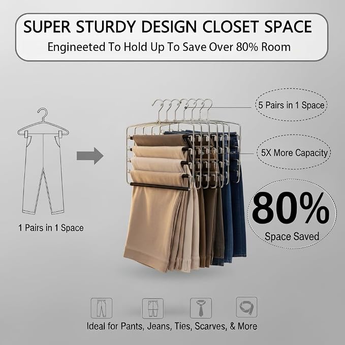 2-Pack Stainless Steel Pants Hangers, 5-Tier Space Saving Closet Organizer - Image 7