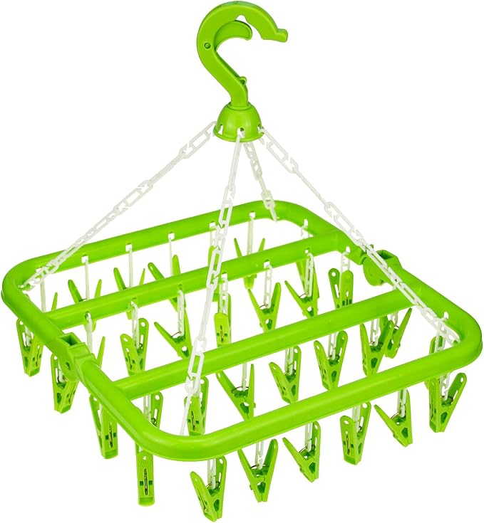 Laundry Hangers with 32 Clips, Clothespin Rack Foldable Laundry Drying Rack by Fanghome