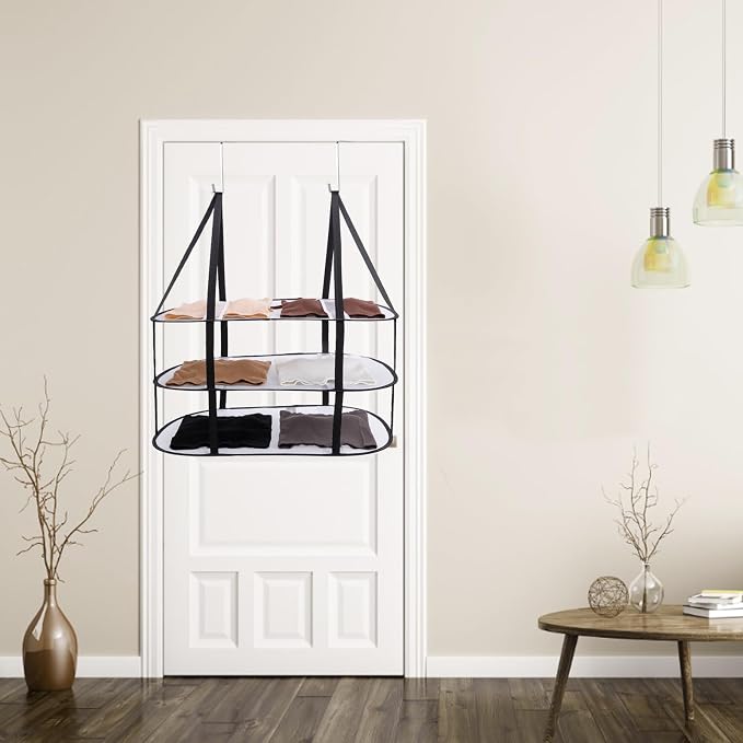 CINPIUK 2 Pcs 3-Tier Sweater Drying Rack Over The Door, Foldable Mesh Hanging - Image 7