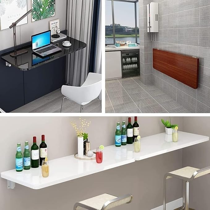 Laundry Floating Folding Table, Wood Wall Mounted Table, Bracket Heavy Duty - Image 7
