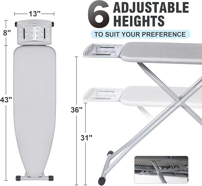 oleaf Ironing Board with Cover and Thicken Pad 43 x 13 Height Adjustable Full - Image 2