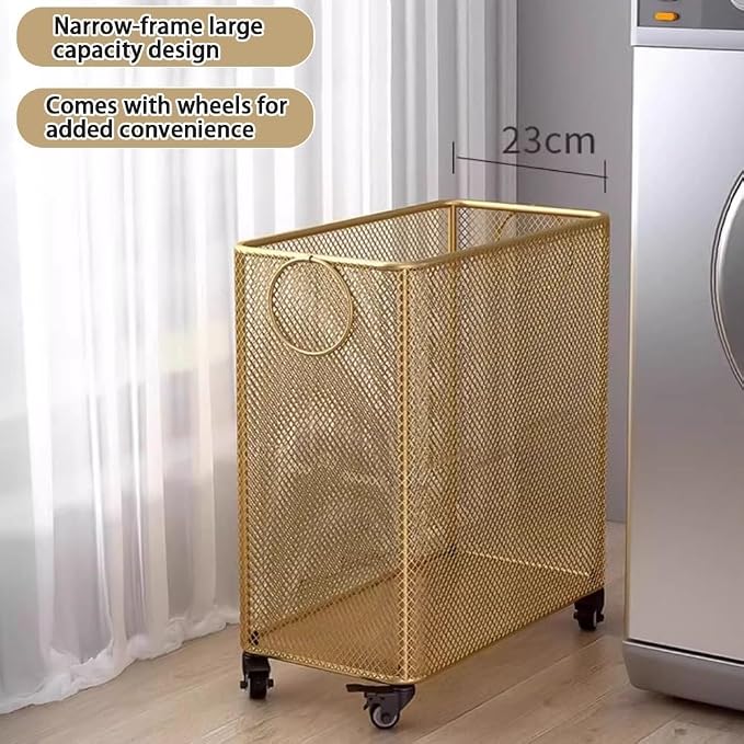 Metal Laundry Basket with Wheels, Rolling Laundry Cart, Slim Rolling Hamper - Image 4